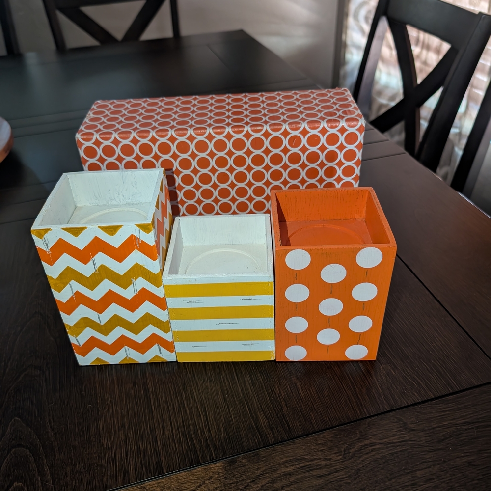 ~Gold Canyon  Mini Patterned Towers Set of 3 Polka Dot Striped Chevron Fall